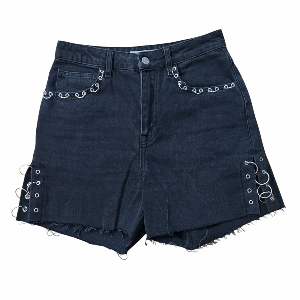 Topshop Moto High Waist Black Denim Shorts